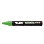 Milan Fluoglass Pennarello per superfici lisce - Punta smussata - Tratto da 2 a 4 mm - Inchiostro a base d'acqua - Facilmente cancellabile - Colore verde