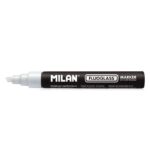 Milan Fluoglass Pennarello per superfici lisce  - Punta smussata - Tratto da 2 a 4 mm - Inchiostro a base d'acqua - Facile da cancellare - Colore bianco - immagine 2