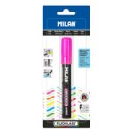 Milan Fluoglass Pennarello per superfici lisce - Punta smussata - Tratto da 2 a 4 mm - Inchiostro a base d'acqua - Facilmente cancellabile - Colore rosa