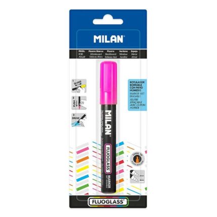 Milan Fluoglass Pennarello per superfici lisce - Punta smussata - Tratto da 2 a 4 mm - Inchiostro a base d'acqua - Facilmente cancellabile - Colore rosa