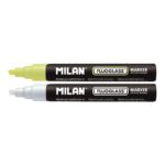 Milan Fluoglass Confezione da 2 pennarelli per superfici lisce - Punta smussata - Tratto da 2 a 4 mm - Inchiostro a base d'acqua - Facile da cancellare - Colori assortiti - immagine 2