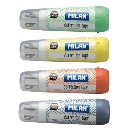 Milan Confezione da 40 nastri correttori cilindrici - Misure 5 mm x 6 m - Correttore a secco - Per tutti i tipi di carta - Colori assortiti