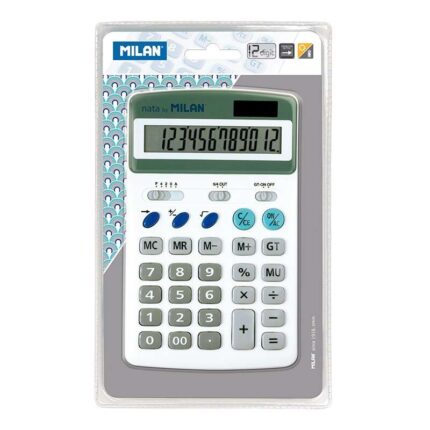 Calcolatrice Milan a 12 cifre - 3 tasti di memoria - Radice quadrata e calcolo dei margini - Spegnimento automatico - Colore bianco