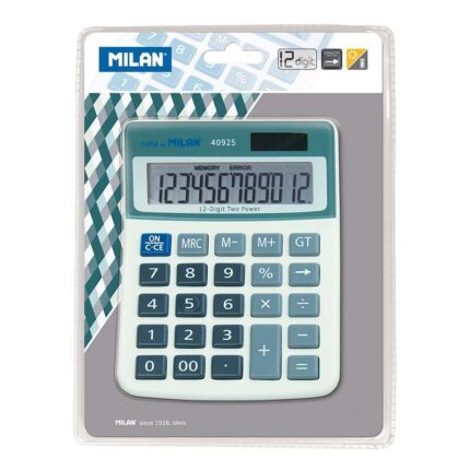 Milan Calcolatrice da tavolo a 12 cifre - 3 tasti di memoria - Spegnimento automatico - Colore bianco/blu