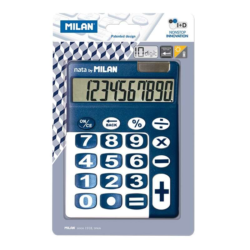 Calcolatrice da tavolo Milan a 10 cifre - Tasti grandi - Spegnimento automatico - Colore blu e bianco