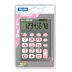Milan Nata Calcolatrice da tavolo a 8 cifre - Tasti grandi - Spegnimento automatico - Colore grigio e rosa