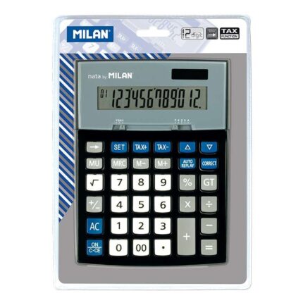 Calcolatrici Milan a 12 cifre - 3 tasti di memoria - Funzione imposte - Calcolo dei margini - Tasto di correzione dell'inserimento dati - Colore nero