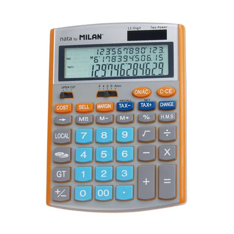 Milan Calcolatrice a 12 cifre - Display a 3 righe - 3 tasti di memoria - Calcolo dei margini - Funzioni imposte