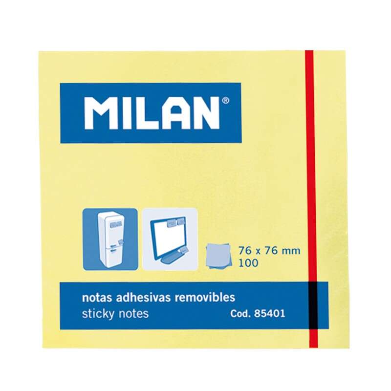 Milan Blocco da 100 foglietti adesivi - Rimovibili - 76 mm x 76 mm - Colore giallo chiaro