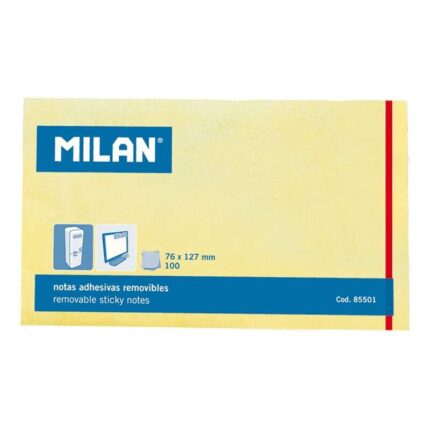 Milan Blocco da 100 foglietti adesivi - Rimovibili - 76 mm x 127 mm - Colore giallo chiaro