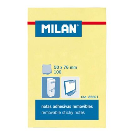 Milan Blocco da 100 foglietti adesivi - Rimovibili - 50 mm x 76 mm - Colore giallo chiaro