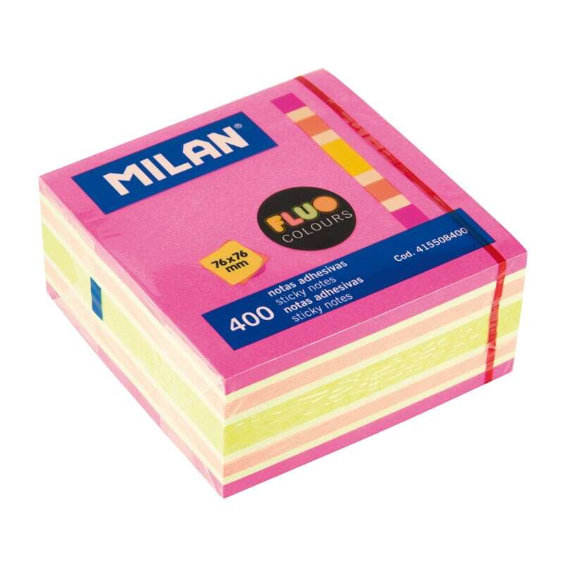 Milan Blocco da 400 post-it fluorescenti - Rimovibili - 76 mm x 76 mm - Colori assortiti Milan Blocco da 400 post-it fluorescenti - Rimovibili - 76 mm x 76 mm - Colori assortiti