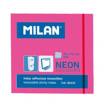 Milan Blocco da 100 foglietti adesivi - Rimovibili - 76 mm x 76 mm - Colore rosa neon