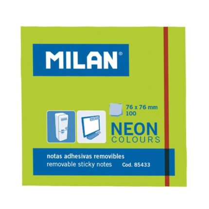 Milan Blocco da 100 foglietti adesivi - Rimovibili - 76 mm x 76 mm - Colore verde neon