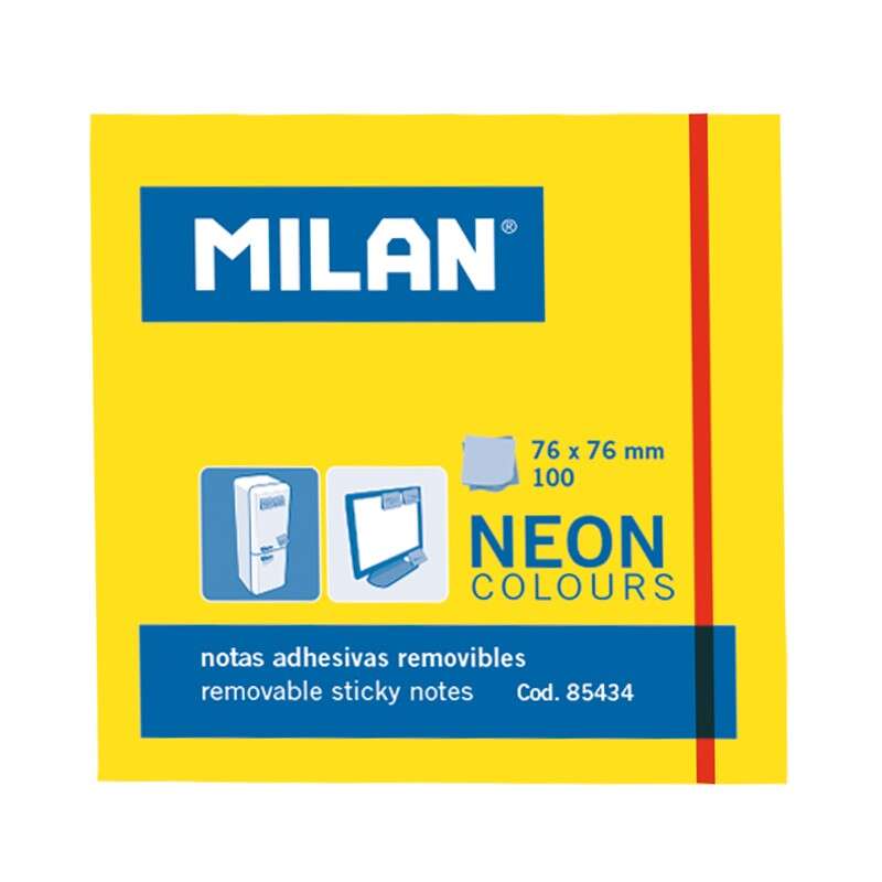 Milan Blocco da 100 foglietti adesivi - Rimovibili - 76 mm x 76 mm - Colore Giallo Neon