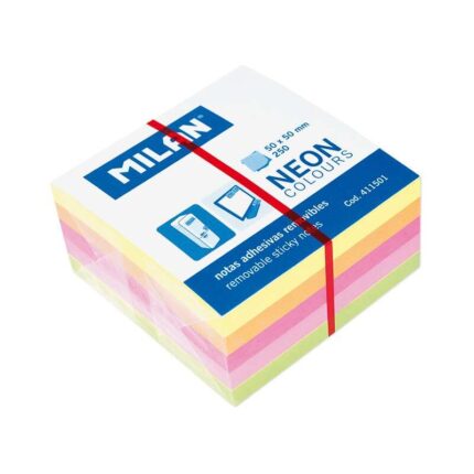 Milan Blocco da 250 Post-it Neon Mini - Rimovibili - Dimensioni 50 mm x 50 mm - Colori assortiti