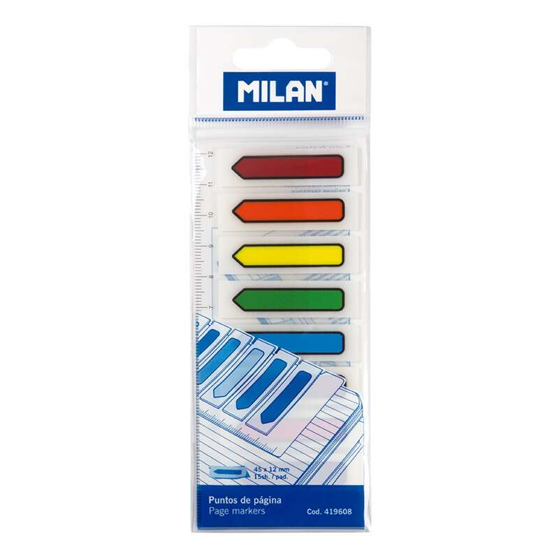 Milan Blocco da 120 segnalibri - Plastica - Include righello - Colori trasparenti assortiti - Dimensioni 13 mm x 5