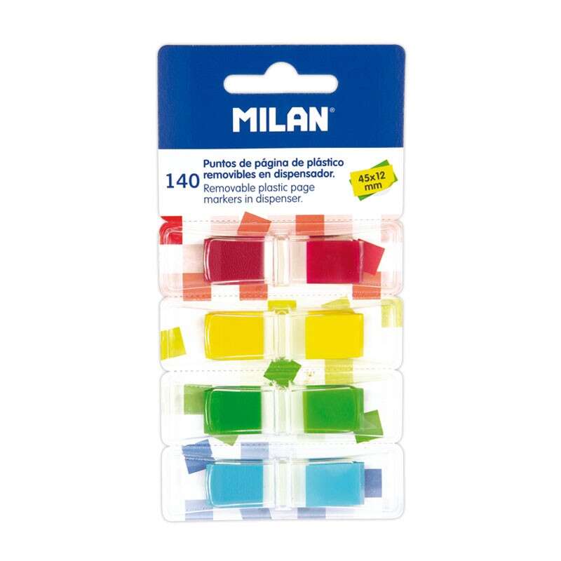 Milan Blocco da 140 segnalibri trasparenti - Plastica - Rimovibili - Misure 45 mm x 12 mm - Colori assortiti