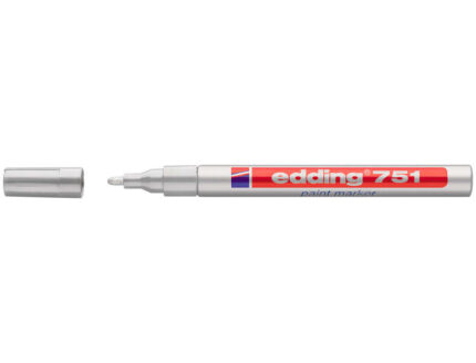 Edding 751 Pennarello permanente - Punta tonda - Tratto tra 1 e 2 mm. - Inchiostro opaco - Asciugatura rapida - Colore argento