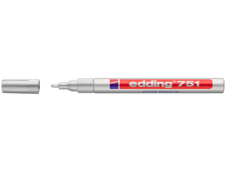 Edding 751 Pennarello permanente - Punta tonda - Tratto tra 1 e 2 mm. - Inchiostro opaco - Asciugatura rapida - Colore argento