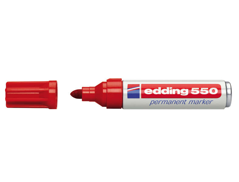 Edding 550 Pennarello indelebile - Punta tonda - Tratto tra 3 e 4 mm. - Ricaricabile - Asciugatura rapida - Colore rosso