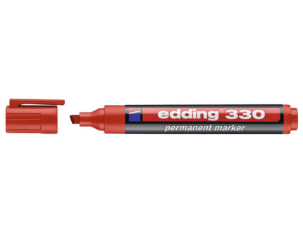 Edding 330 Pennarello permanente - Punta smussata - Tratto tra 1 e 5 mm. - Inchiostro quasi inodore - Cappuccio con clip - Asciugatura rapida - Colore rosso