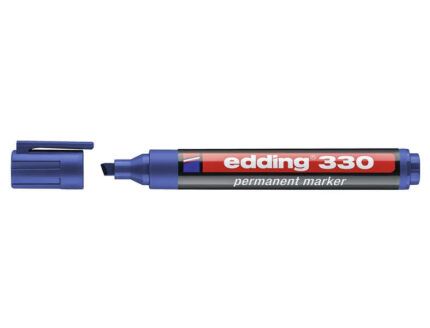 Edding 330 Pennarello permanente - Punta smussata - Tratto da 1 a 5 mm. - Inchiostro quasi inodore - Cappuccio con clip - Asciugatura rapida - Colore blu