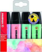Stabilo Boss 70 Pastel Confezione da 4 pennarelli fluorescenti - Tratto tra 2 e 5 mm - Ricaricabile - Inchiostro a base d'acqua - Colori pastello assortiti