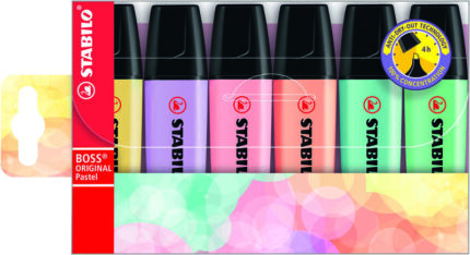 Stabilo Boss 70 Pastel Confezione da 6 pennarelli fluorescenti - Tratto tra 2 e 5 mm - Ricaricabile - Inchiostro a base d'acqua
