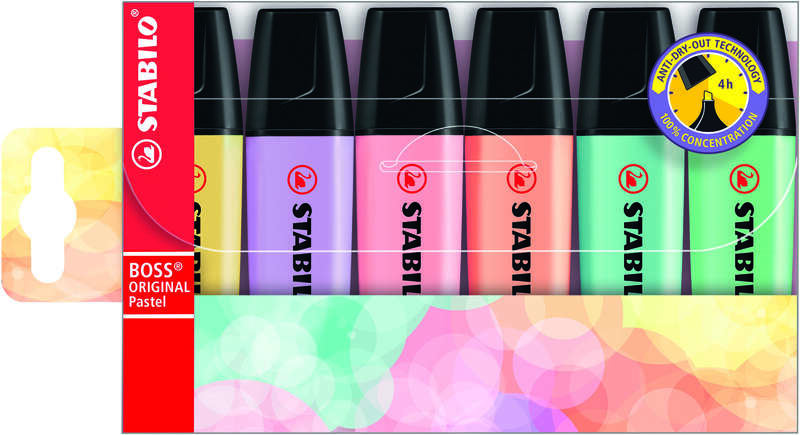 Stabilo Boss 70 Pastel Confezione da 6 pennarelli fluorescenti - Tratto tra 2 e 5 mm - Ricaricabile - Inchiostro a base d'acqua