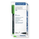 Staedtler Lumocolor 318 Pennarello indelebile - Punta fine arrotondata - Tratto 0,6 mm - Cappuccio con clip - Asciugatura rapida - Colore verde - immagine 3