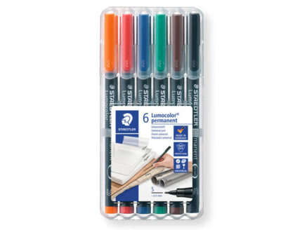Staedtler Lumocolor 317 Confezione da 6 pennarelli indelebili - Punta media arrotondata - Tratto di circa 1 mm - Cappuccio con clip - Asciugatura rapida - Colori assortiti