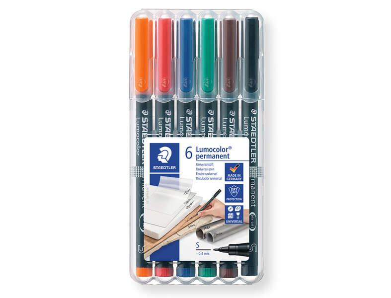 Staedtler Lumocolor 317 Confezione da 6 pennarelli indelebili - Punta media arrotondata - Tratto di circa 1 mm - Cappuccio con clip - Asciugatura rapida - Colori assortiti