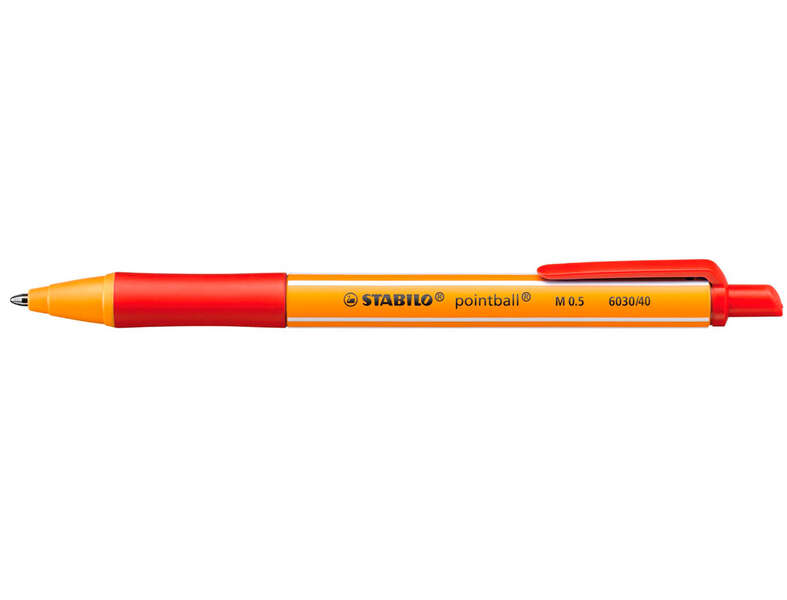 Stabilo Pointball Penna a sfera retrattile - Punta da 1 mm - Inchiostro a base di olio - Ricaricabile - 79% di plastica riciclata - Impugnatura antiscivolo - Colore rosso