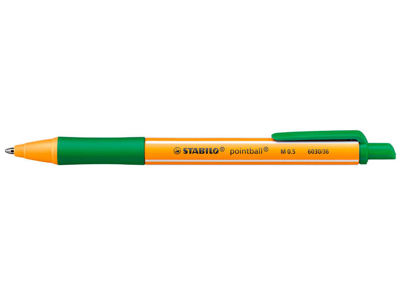Stabilo Pointball Penna a sfera a scatto - Punta da 1 mm - Inchiostro a base di olio - Ricaricabile - 79% di plastica riciclata - Impugnatura antiscivolo - Colore verde