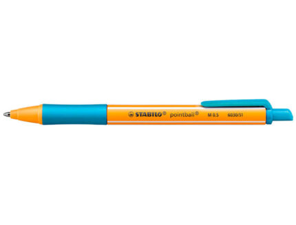 Stabilo Pointball Penna a sfera retrattile - Punta da 1 mm - Inchiostro a base di olio - Ricaricabile - 79% di plastica riciclata - Impugnatura antiscivolo - Colore turchese
