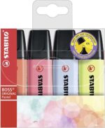 Stabilo Boss 70 Pastel Confezione da 4 pennarelli fluorescenti - Tratto da 2 a 5 mm - Ricaricabile - Inchiostro a base d'acqua - Colori assortiti