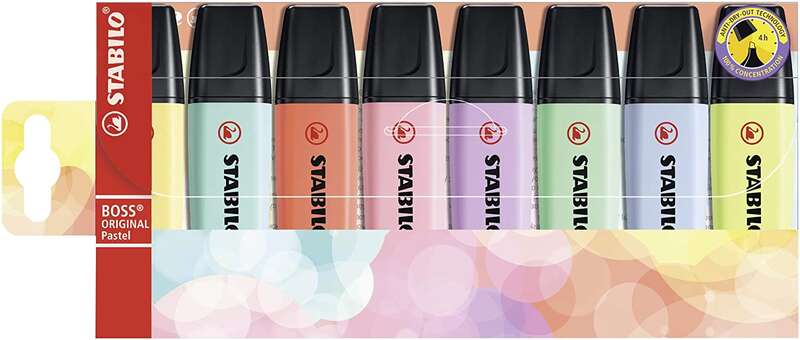 Stabilo Boss 70 Pastello Confezione da 8 pennarelli fluorescenti - Tratto tra 2 e 5 mm - Ricaricabile - Inchiostro a base d'acqua - Colori assortiti