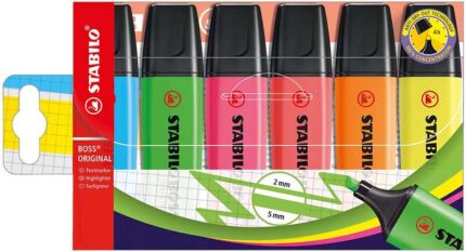 Stabilo Boss 70 Confezione da 6 pennarelli fluorescenti - Tratto da 2 a 5 mm - Ricaricabile - Inchiostro a base d'acqua - Colori assortiti