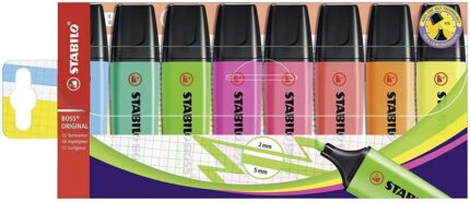Stabilo Boss 70 Confezione da 8 pennarelli fluorescenti - Tratto tra 2 e 5 mm - Ricaricabile - Inchiostro a base d'acqua - Colori assortiti