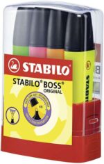 Set da scrivania Stabilo Boss 70 Parade con 4 evidenziatori fluorescenti - Larghezza tratto da 2 a 5 mm - Ricaricabile - Inchiostro a base d'acqua - Colori assortiti