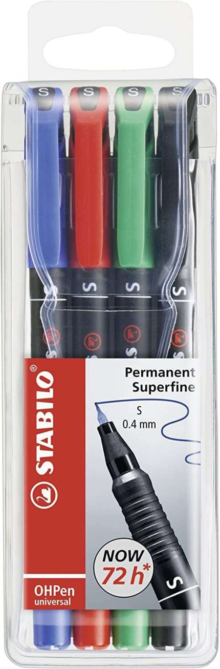 Stabilo OHPen Confezione da 4 pennarelli indelebili - Punta superfine - Tratto da 0
