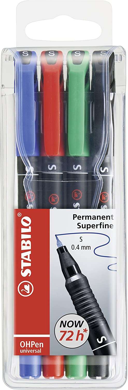 Stabilo OHPen Confezione da 4 pennarelli indelebili - Punta superfine - Tratto da 0