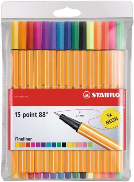 Stabilo Point 88 Confezione da 15 pennarelli a punta fine in fibra - Tratto da 0