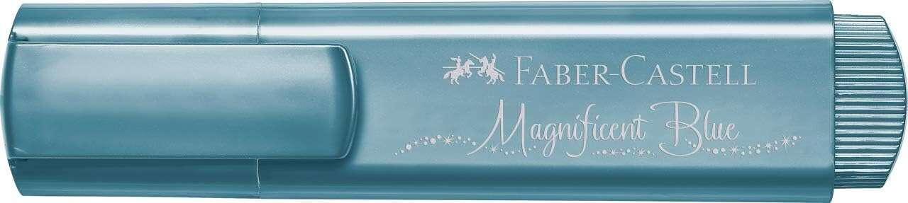 Faber-Castell Textliner 46 Metallic Pennarello fluorescente - Punta smussata - Tratto tra 1 mm e 5 mm - Inchiostro a base d'acqua - Colore blu metallizzato