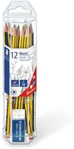 Staedtler Noris 120 Confezione da 12 matite esagonali in grafite + gomma - Miniera HB ultra resistente da 2 mm - Legno proveniente da foreste sostenibili