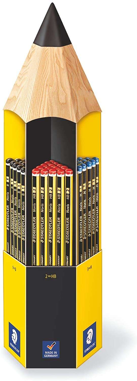 Staedtler Noris 120 Espositore da 90 matite di grafite esagonali - Diverse gradazioni di mina - Legno proveniente da foreste sostenibili