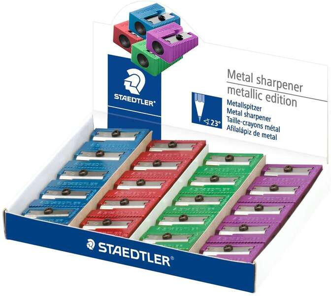 Staedtler Temperamatite in metallo con lama in metallo - Angolo di affilatura di 23° - 1 foro - Colori assortiti