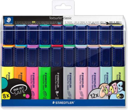 Staedtler Textsurfer Classic 364 Confezione da 20 evidenziatori fluorescenti - Punta smussata - Larghezza tratto da 1 a 5 mm - Inchiostro a base d'acqua - Colori assortiti