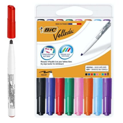 Bic Velleda 1741 Confezione da 8 pennarelli per lavagna - Punta media - Tratto da 1